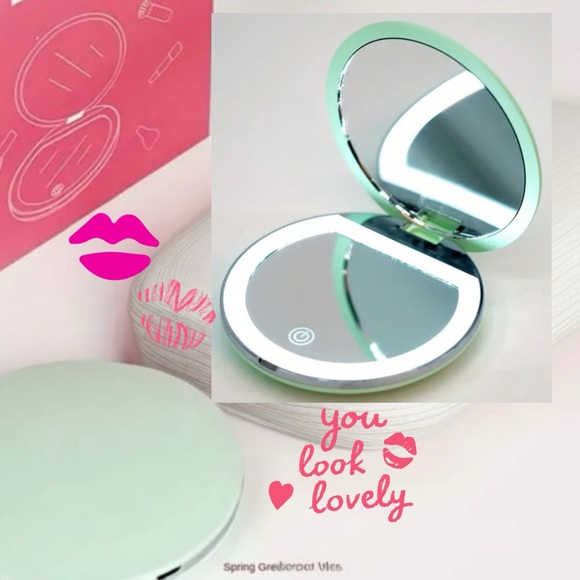 Mirror, Small Compact Lighted Mirror, PINK, NEW, Magnifying - Picture 3 of 9